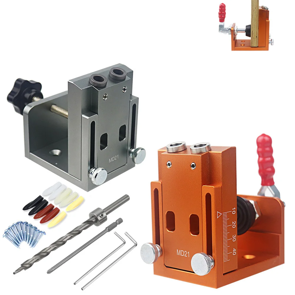 Removable  Pocket Hole Jig Kit System Hole Drill Guide Dowel Jig Oblique Hole Locator Drilling Kit For Cabinet Furniture Wood