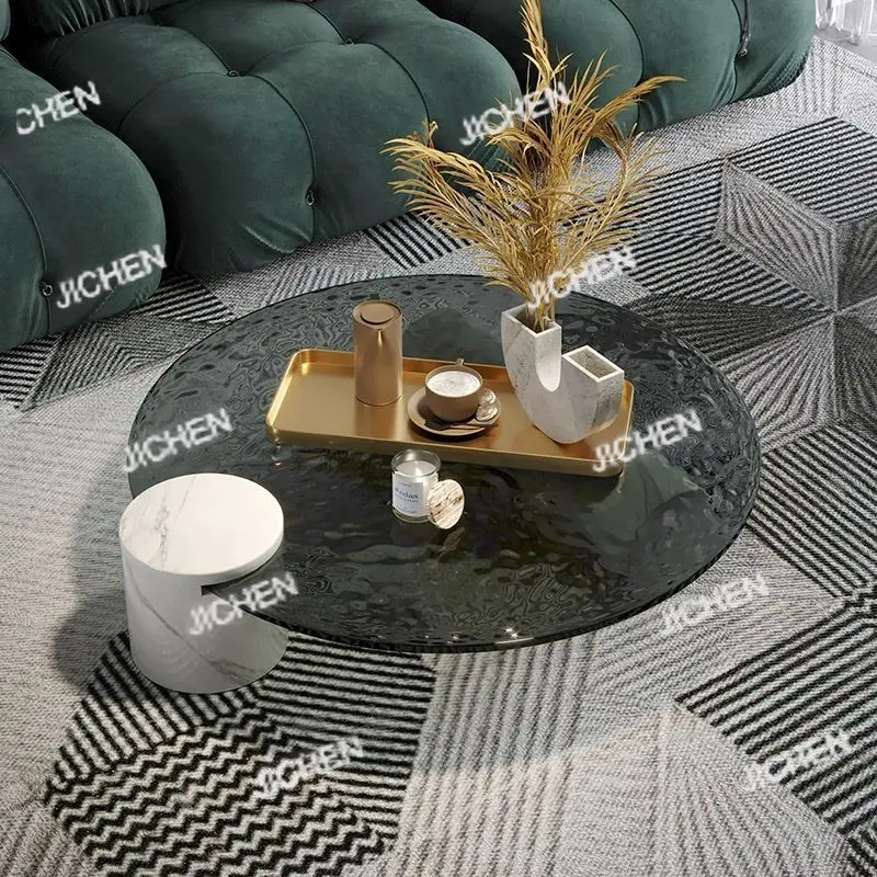 

Итальянский круглый журнальный столик из закаленного стекла с рябью воды, минималистичный светлый роскошный простой мраморный столик для гостиной, маленькой квартиры