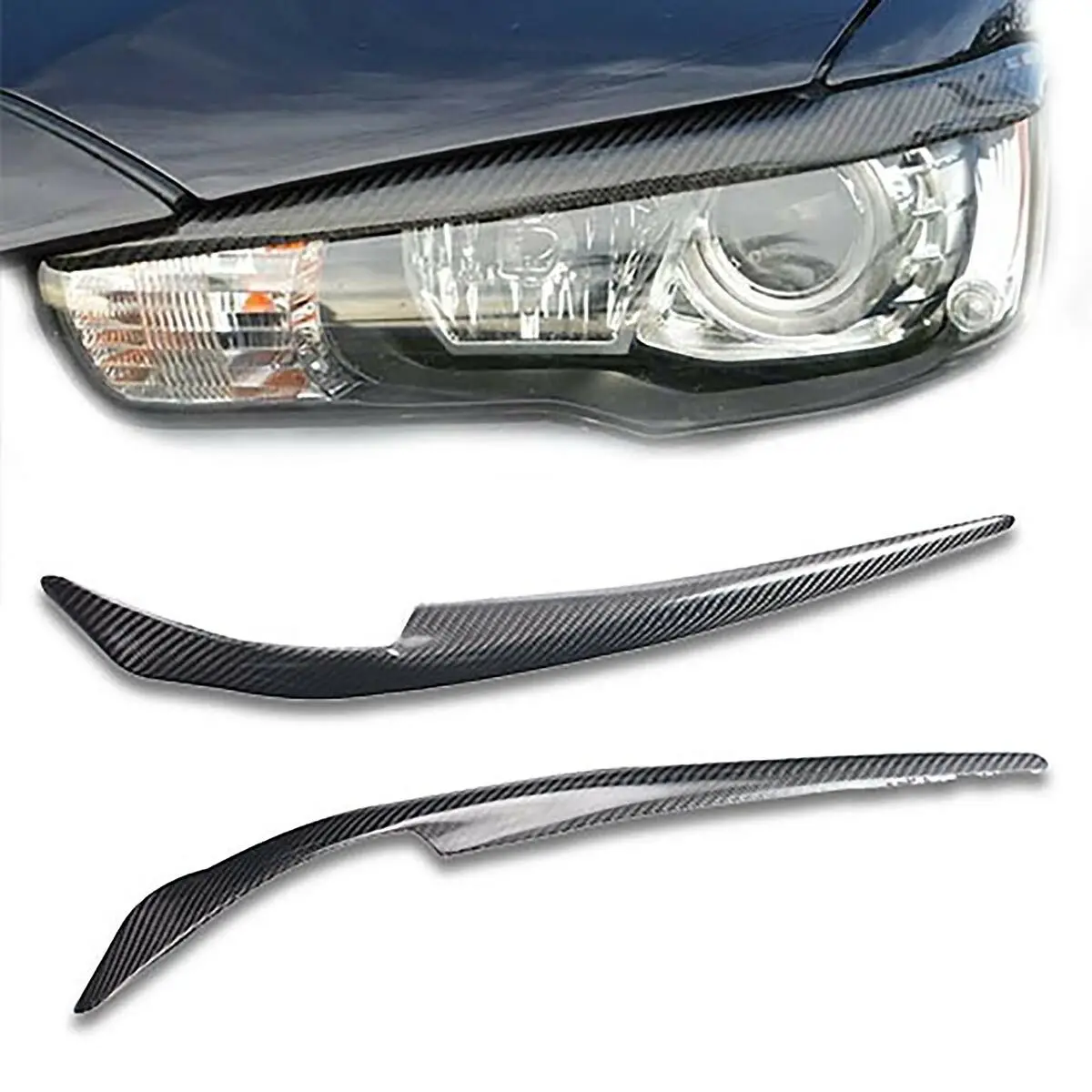 

Carbon Fiber Headlight Eyelids Eyebrow Cover For Mitsubishi Lancer EVO 2008-2014