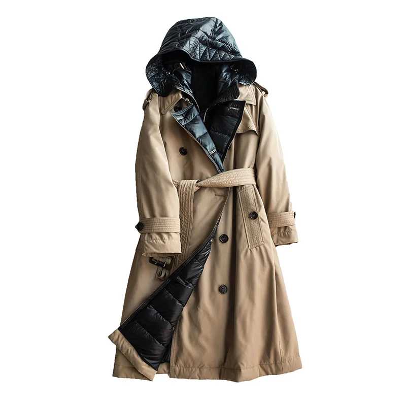 

Trench Winter 2023 Jacket High Women's Quality Hooded White Duck Down Jacket Thick Warm Long Down Parka Windbreak Coat With Belt