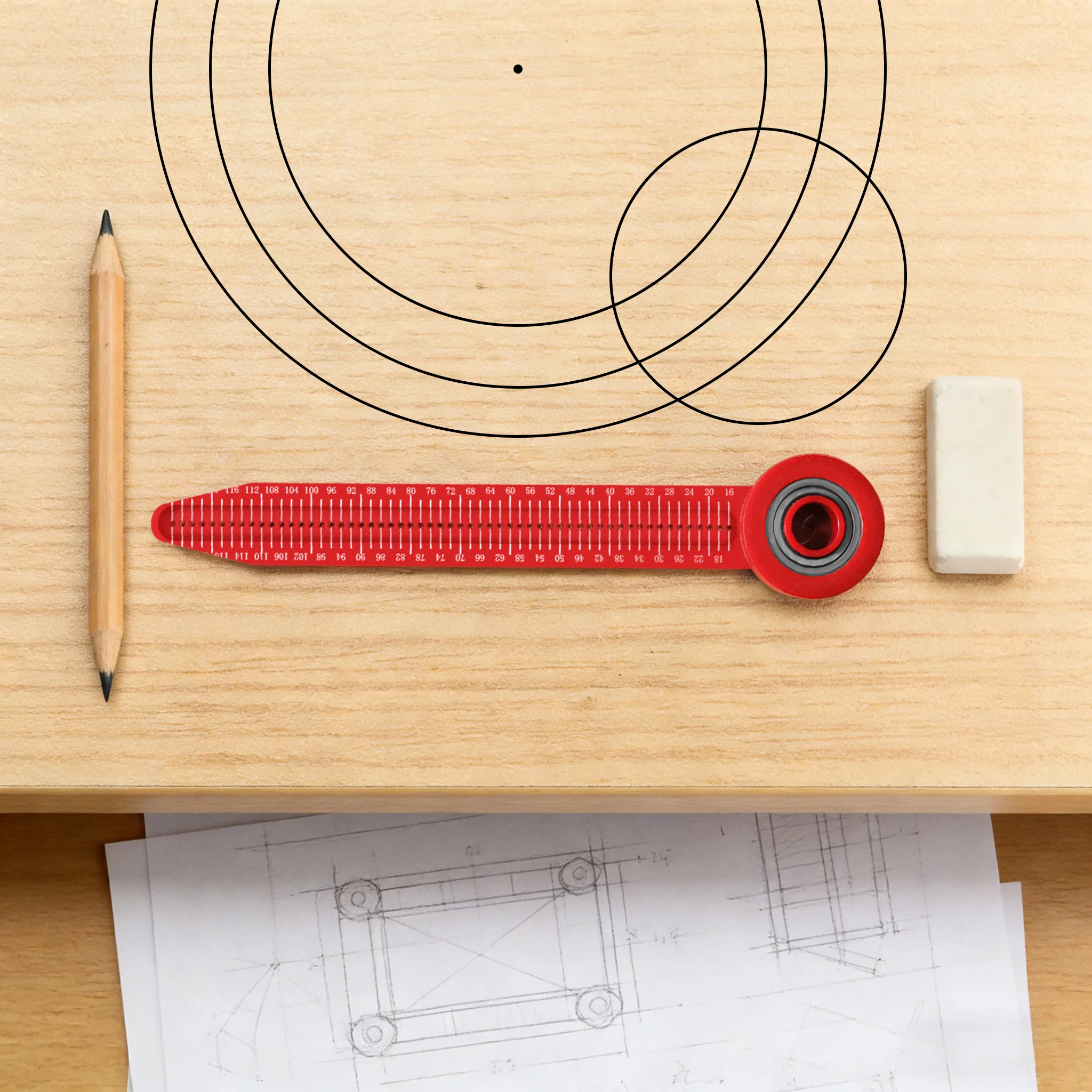 Portable Circular Drafting Compass Design Plastic Ruler, for Precision Drawing Woodworking Measuring Tool & Engineering Projects