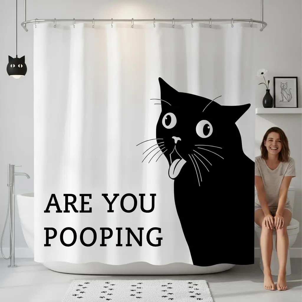 Funny Cat Shower Curtain Novelty Bathroom Decor Waterproof Unique Pet Theme Humor Gift Curtain for Bathroom Design Modern Home S