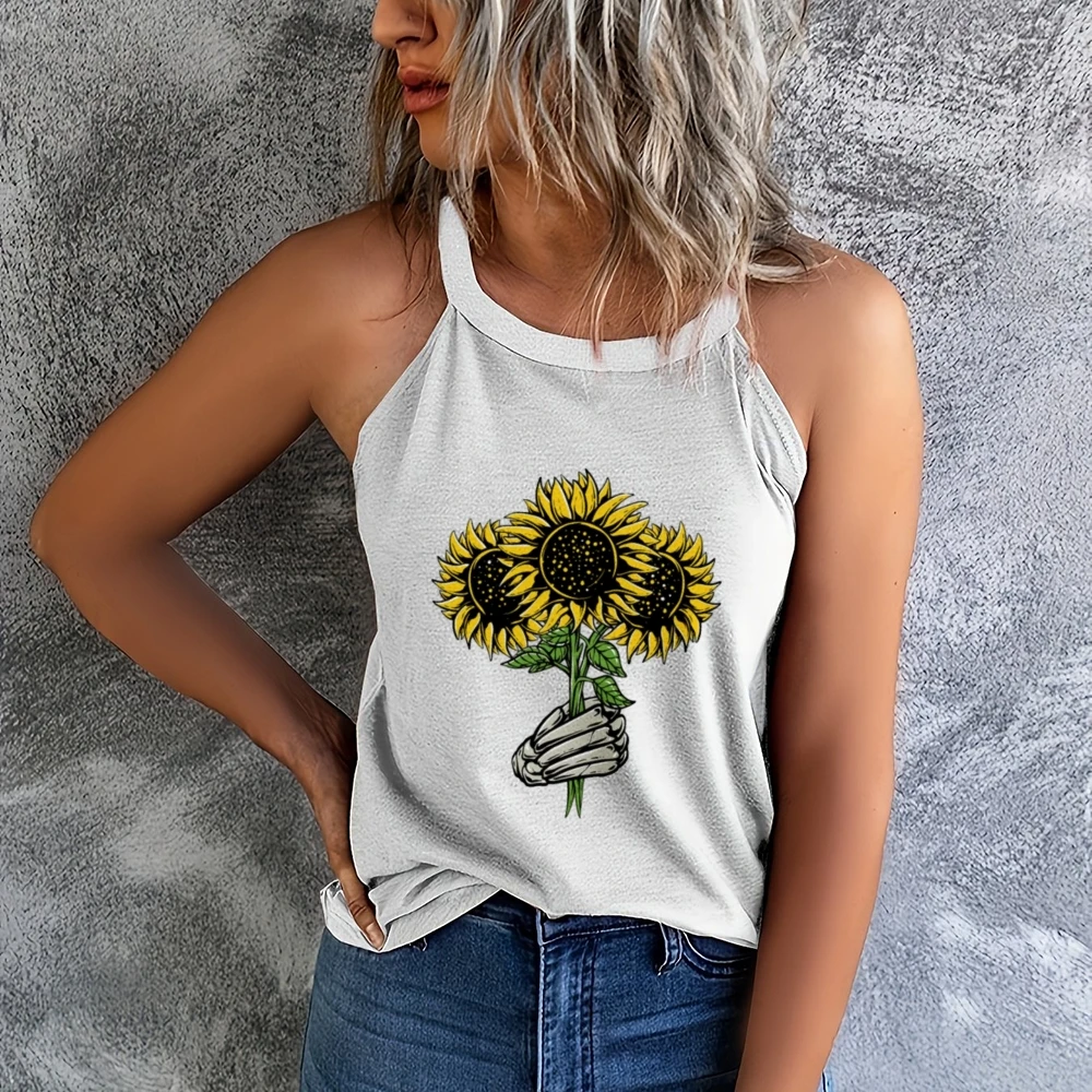 Sonnenblume Halloween Frauen einfarbig vielseitige Weste Rundhals Weste trend ige Tanktops Sommer Tank Top Workout Tank Top