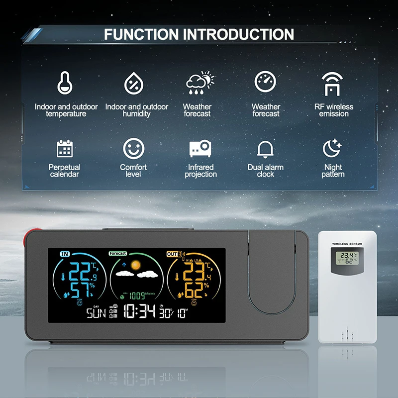 ZX3538 Digital Alarm Clock Weather Station LED Temperature Humidity Weather Forecast Snooze Table Clock With Time Projection