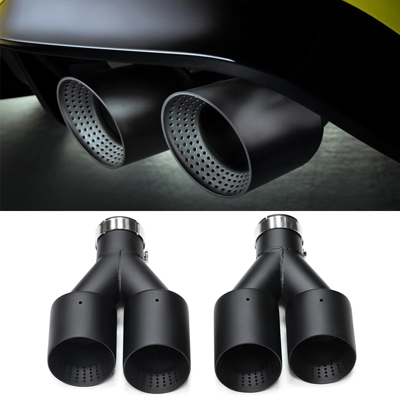 1Pcs Double Matte Black Stainless Steel Car Muffler Exhaust Tip System Pipe Universal Exhaust Tip U Type GTI MK7 Golf7 Nozzle