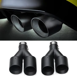 1Pcs Double Matte Black Stainless Steel Car Muffler Exhaust Tip System Pipe Universal Exhaust Tip Y Type GTI MK7 Golf7 Nozzle