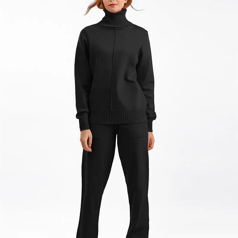 Setelan Rajut Modis Dua Potong Warna Polos Kasual untuk Musim Gugur dan Musim Dingin, Pakaian Wanita yang Nyaman