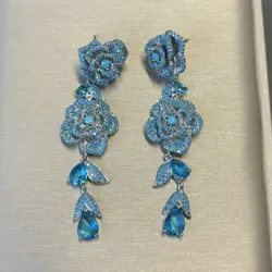 Bilincolor Luxury Blue Flower Earring for Women Wedding