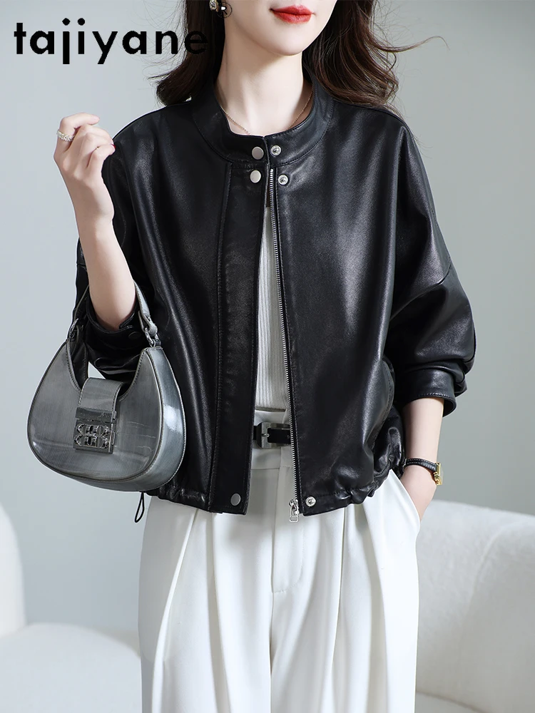 TAJIYANE Echte Lederjacke Frau Kurze Echte Schaffell Mäntel Stilvolle Stehkragen Leder Jacken 2025 Herbst Kleidung Frauen Mohamed