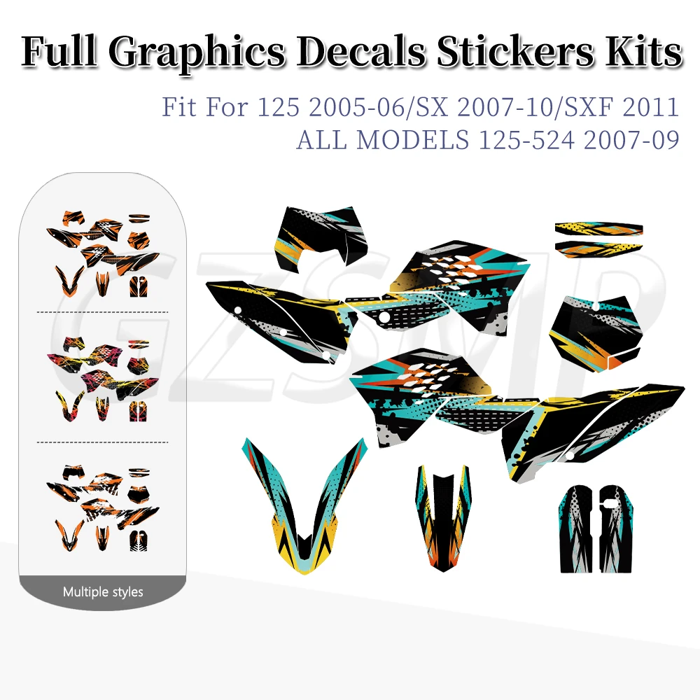 

Motorcycle Full Graphics Deco Decal Sticker Kit Fit for SX SXF 125 250 300 350 450 500 2007-2010 EXC EXCF 2008 2009 2010