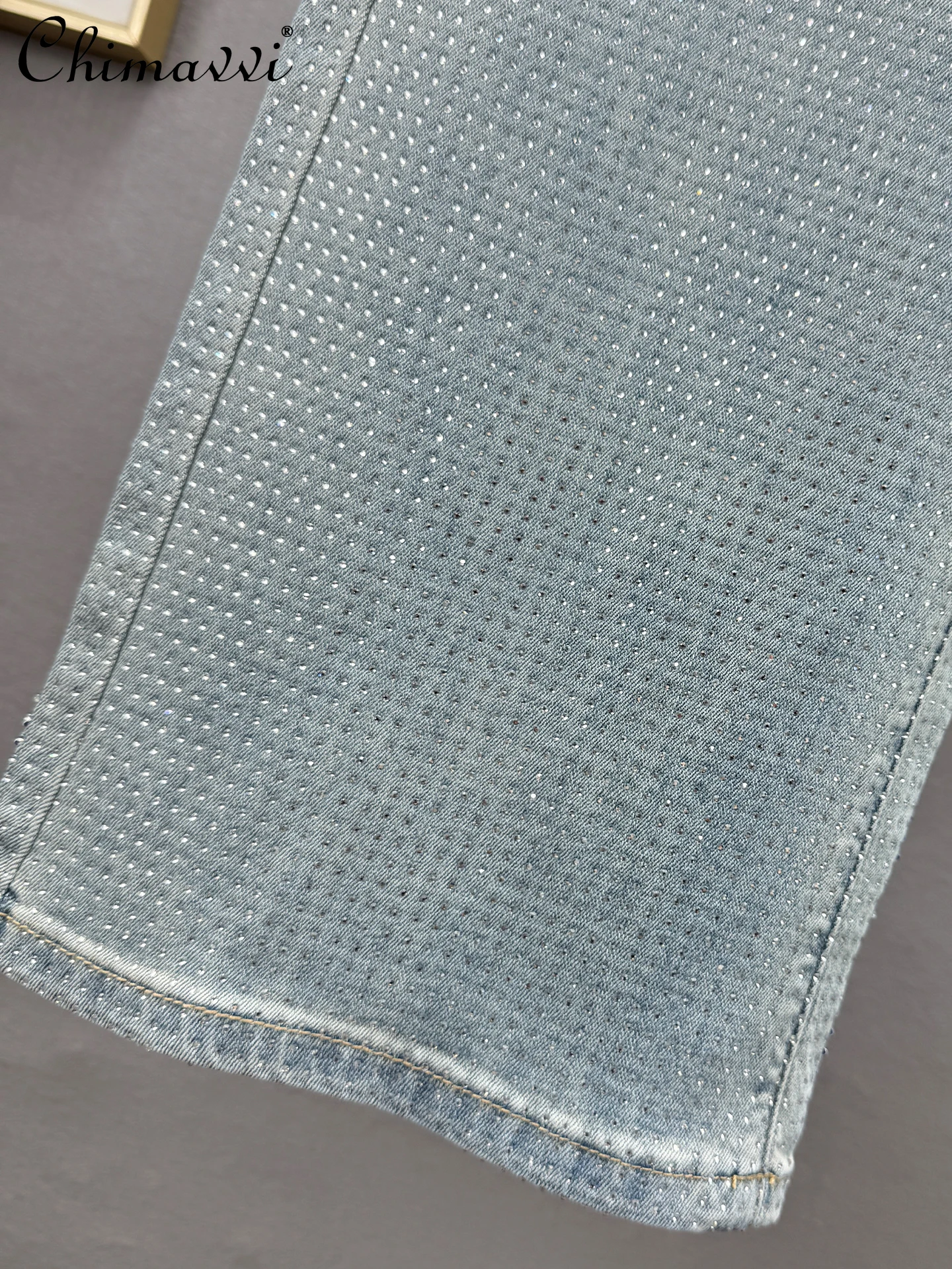 무거운 핫 다이아몬드 데님 스트레이트 바지 여성 봄, 여름 새로운 패션 높은 허리 하이 스트리트 유럽 바닥 Mopping 바지