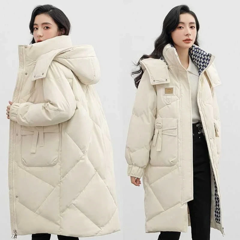 2023 inverno Parka con cappuccio cappotti lunghi da donna caldo piumino di cotone femminile Parka soprabito moda sciolto Snow Outwear giacche