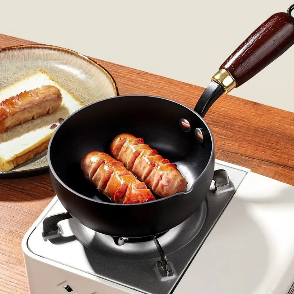 Multi-purpose Cast Iron Oil Splashing Pot Uncoated Wooden Handle Milk Pot Deepened Mini Hot Oil Pot Chocolate view 2