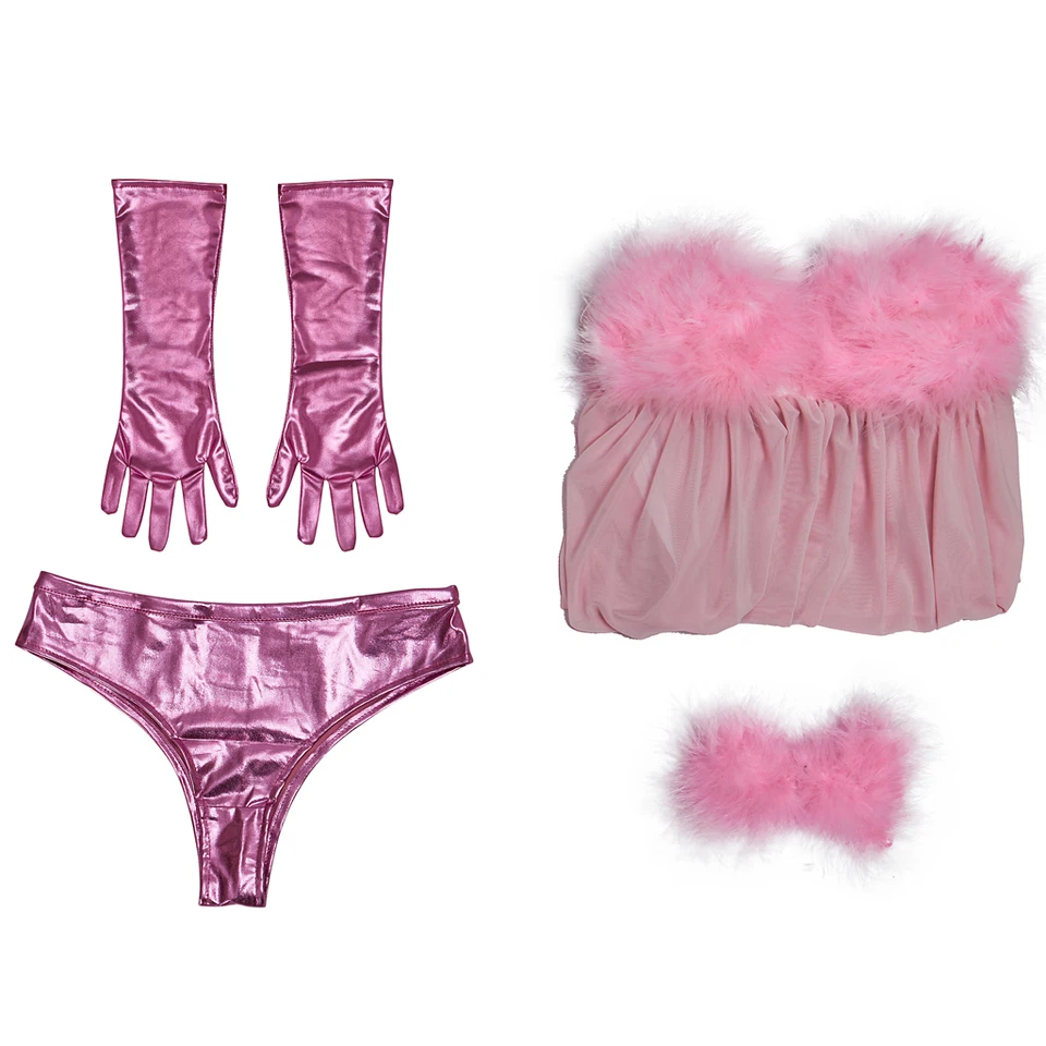Austin Powers Fembot Cosplay Costume Suspender Skirt Gloves Panties Pink  Sexy Mini Dress Women Feather Suspender Dress wig - AliExpress 200000532