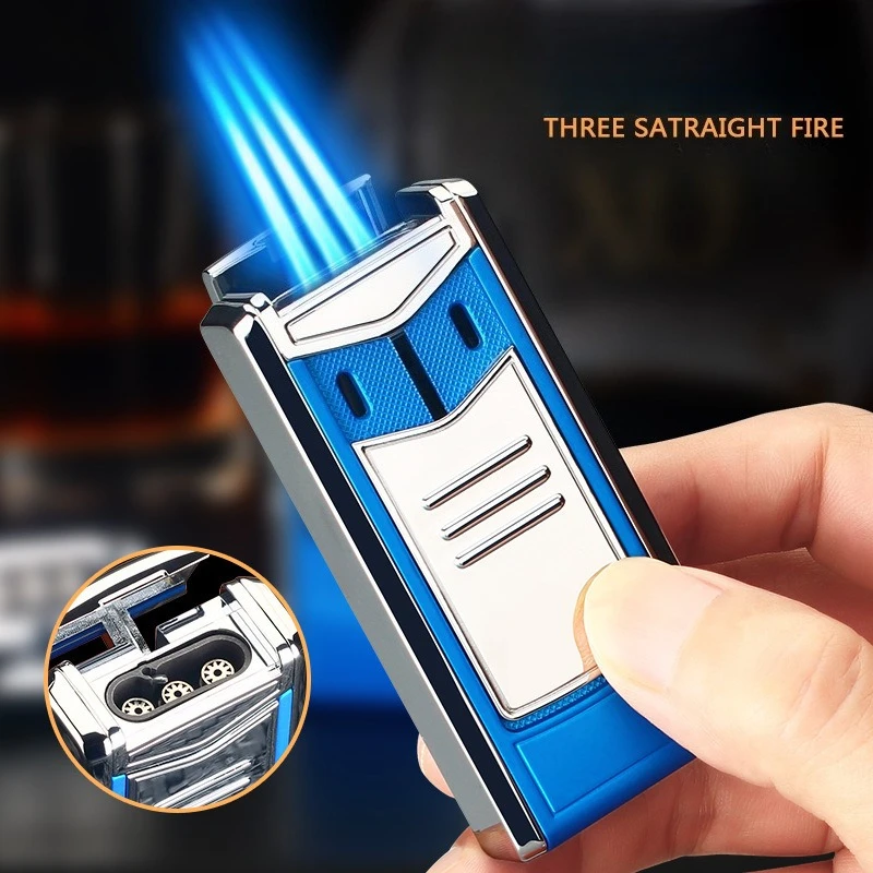 

New Three Straight Cigar Inflatable Lighter Premium Business Windproof Lighter Gift Cigarette Accessories
