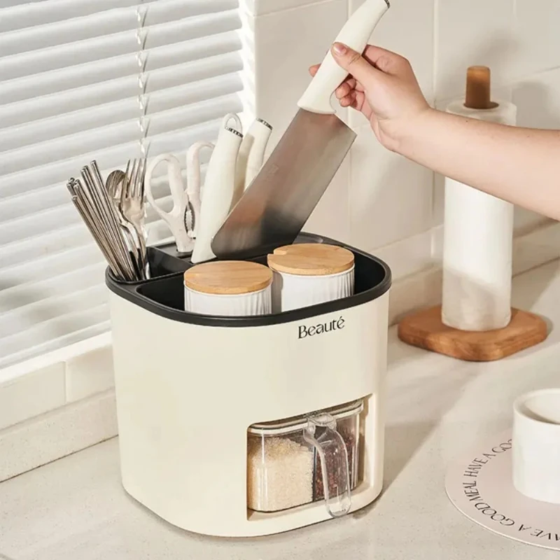 Storage Holders Cute Small Kitchen Organizer Chopstick Box Spice Bottle Storage Holder Large Capacity Rotating Knife Holder