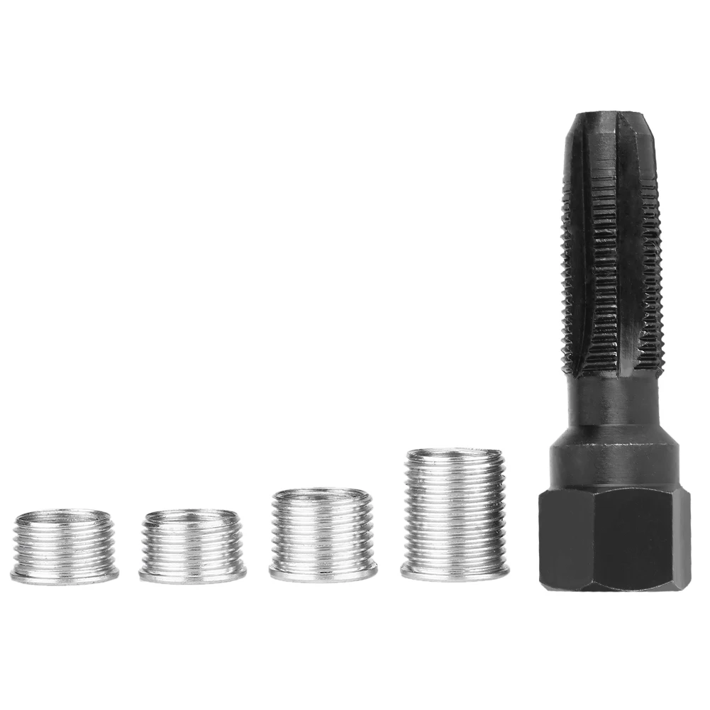 5Pcs Carbon Steel Spark Plug Re-thread Repair Tool Tap Reamer Inserts Kit 14mm For Spark Plug Thread Repairing