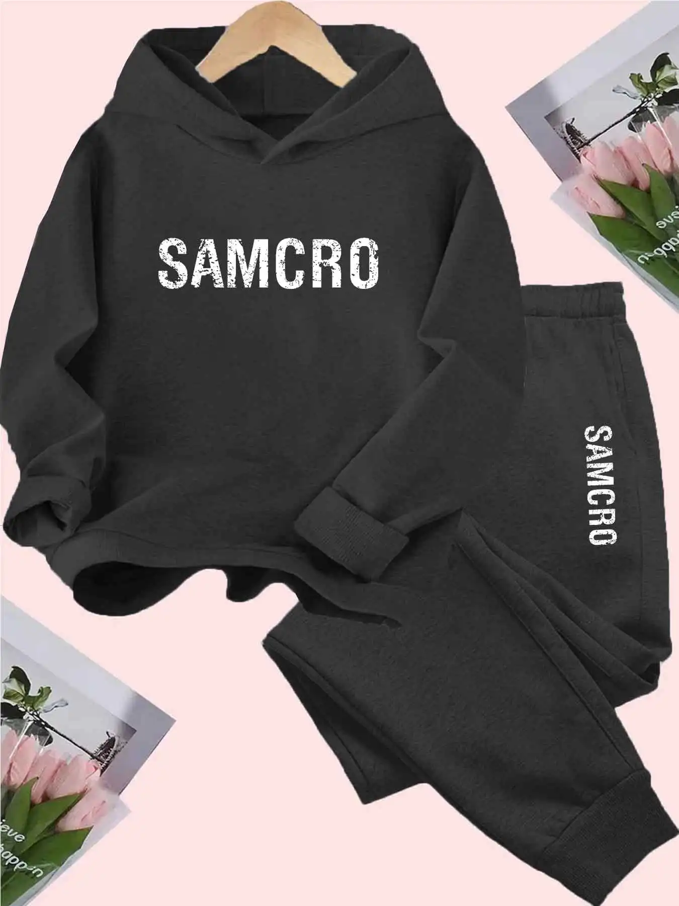 Kids Spring Autumn Casual Simple Print 2pcs Hoodie+Pants Tracksuits Trend Outfits Clothes Sets For5-15 Years Boys And Girls