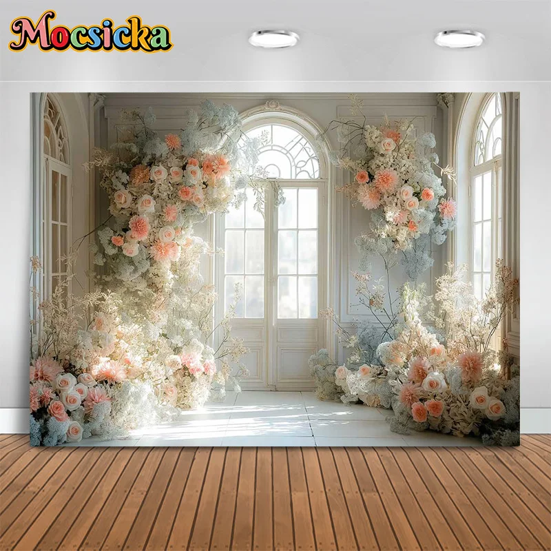 Mocsicka Photography Backdrop Wedding Party Adult Maternity Vintage Background Window Floral Portrait Studio Photo Prop Banner