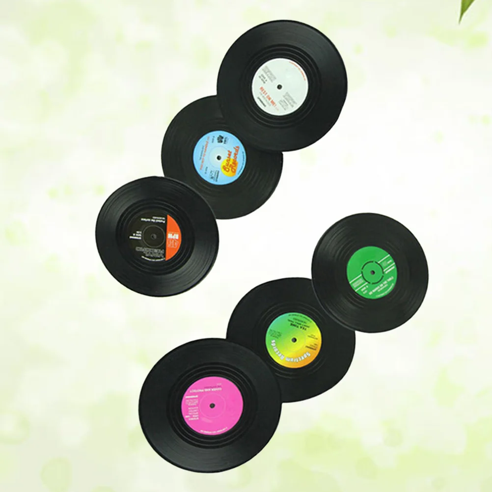 

6pcs Vintage Record Coasters Retro Disk Drink Coaster Set For Hot Cold Cups Beer Glasses Desktop Protection Mat Anti-Slip Base