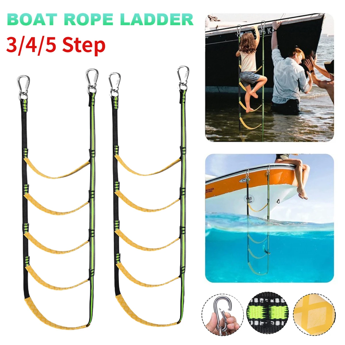 Escalera plegable de cuerda para barco, accesorio elástico de asistencia suave para velero, yate o barco inflable, 3/4/5 escalones
