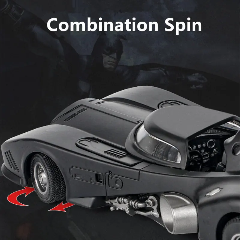 1/18 Alloy Classic Movie Car Batmobile Bat Sports Car Model Diecast Metal Racing Car Model Sound Light Simulation Kids Toy Gifts