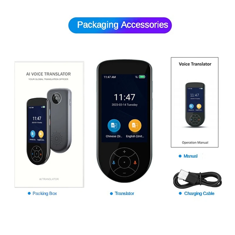 V600 Language Translation Device Real-Time Voice Translation Device Black For Learning, Business