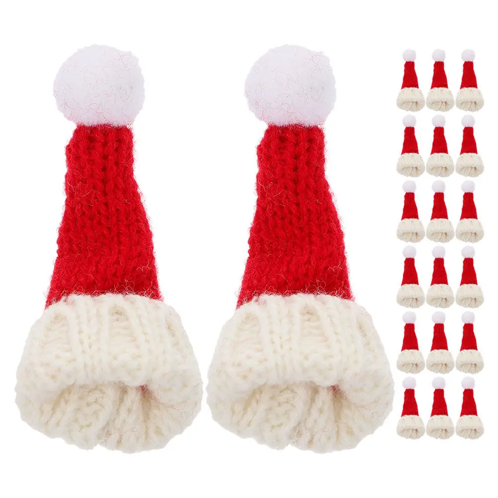 

20Pcs Mini Knitted Hats Soft Yarn Tiny Christmas Hat Crafts Decorative Hand Crafted Ornaments Holiday DIY Miniature Santa Hats