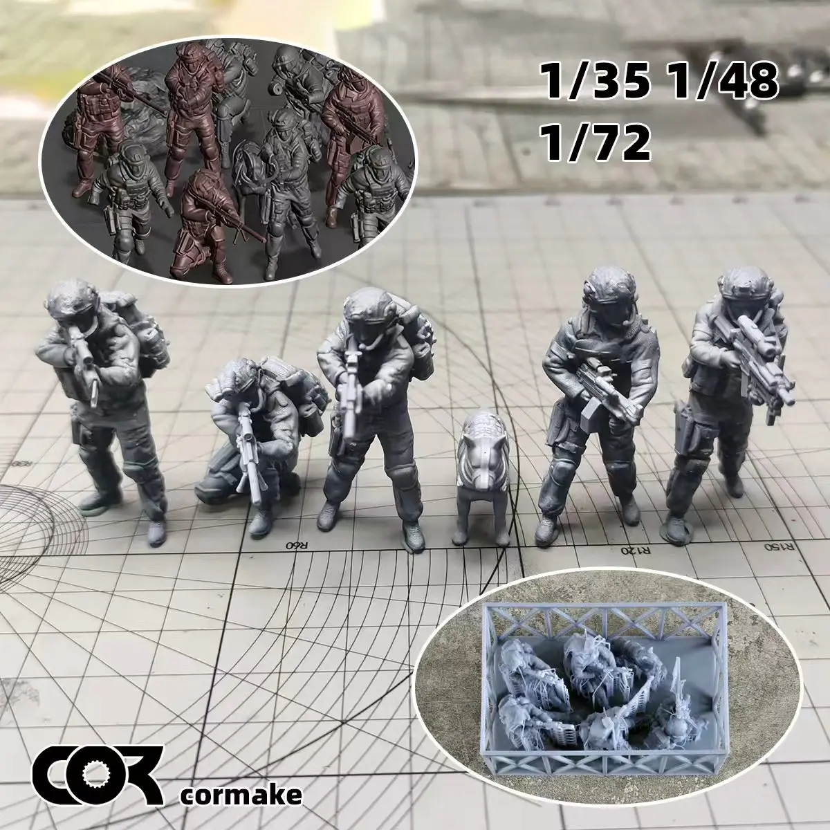 Scale Miniature Model Kit Assembly Resin 3D Modern Soldiers U.S. Navy SEALs With Police Dog Figures 6 pcs Set 1/35 1/48 1/72
