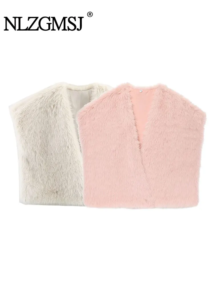 

NLZGMSJ женский осенне-зимний меховой жилет, новинка 2023 года, однотонный жилет без рукавов из искусственного меха, женский элегантный уличный топ для отдыха