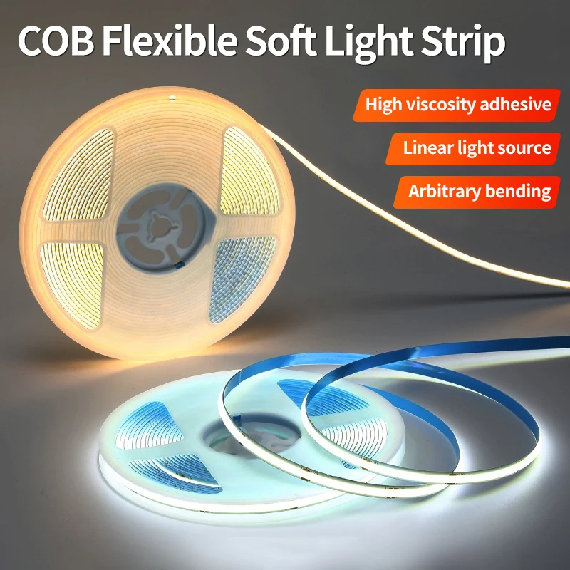 COB LED light bar warm white 5V USB, suitable for room TV wall mirror backlight cabinet light 320 LED/m high-density light strip