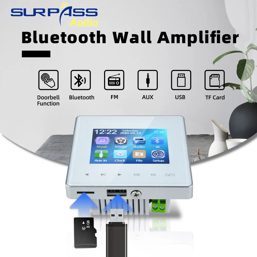 Smart Home Bluetooth Amplificador de Parede Tecla Toque Música Painel Teto Áudio Speaker Stereo Sound Music System Kit para Hotel Banheiro