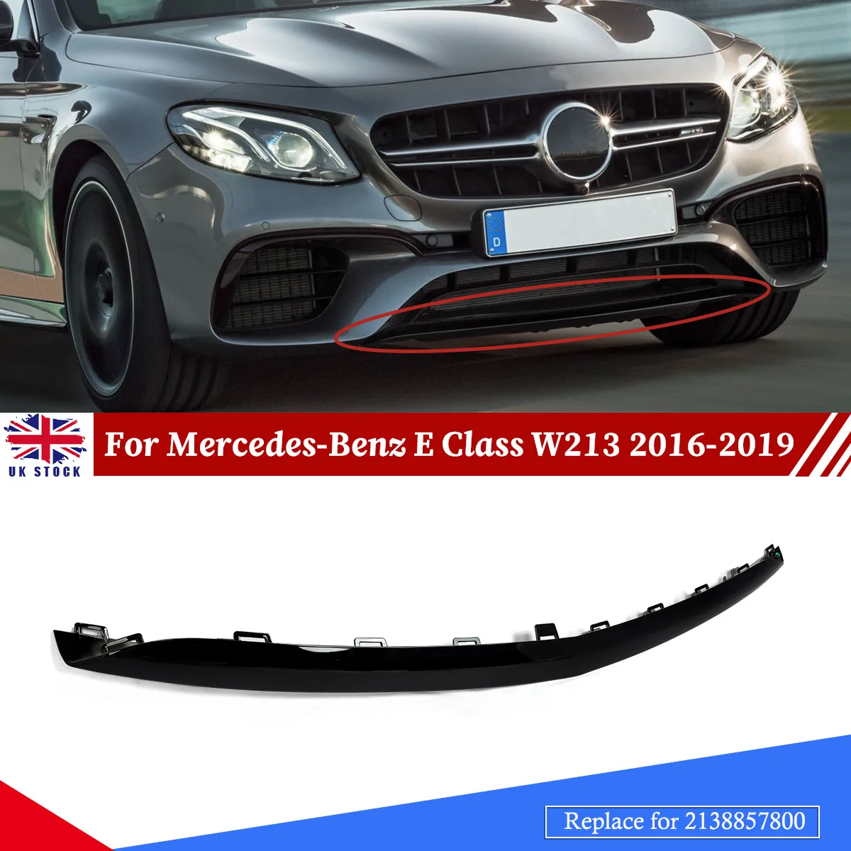 

Black Bumper Face Bar Trim Molding Step Pad Front For Mercedes Benz W213 2016-19