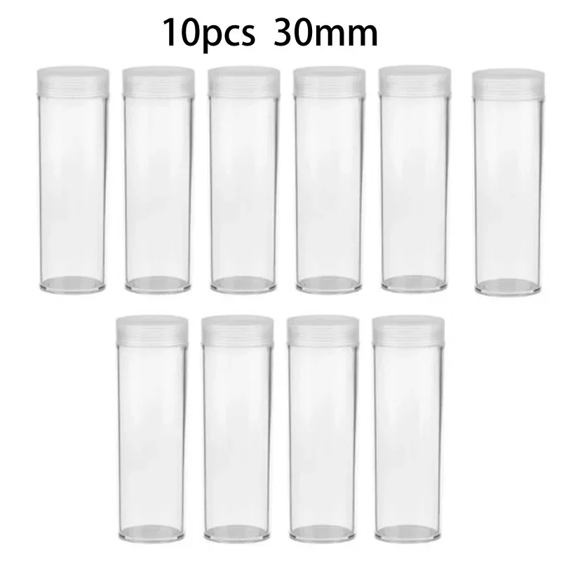 Practical Useful Coin Storage Tube Plastic Portable Tube Clear Protection Round Transparent 10pcs Accessories Cases