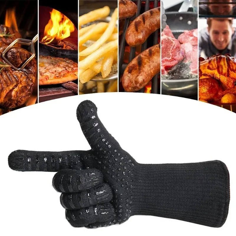 BBQ Oven Gloves High Temperature Resistance Barbecue Mitts 800 Degrees Fireproof Anti Heat Insulation Microwave Glove for Baking