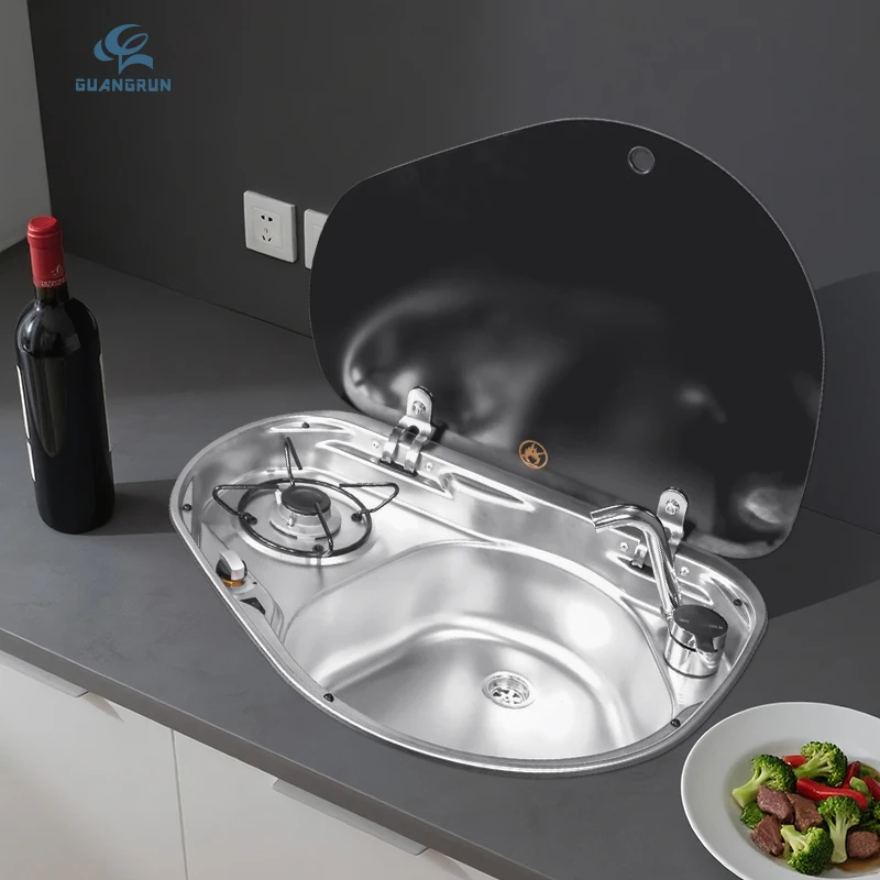 Hot Sale GUANGRUN Portable Stainless Steel 304 Satin/Polish/Mirror Finish One Piece Tempered Glass Lid LPG Gas Stove for RVs