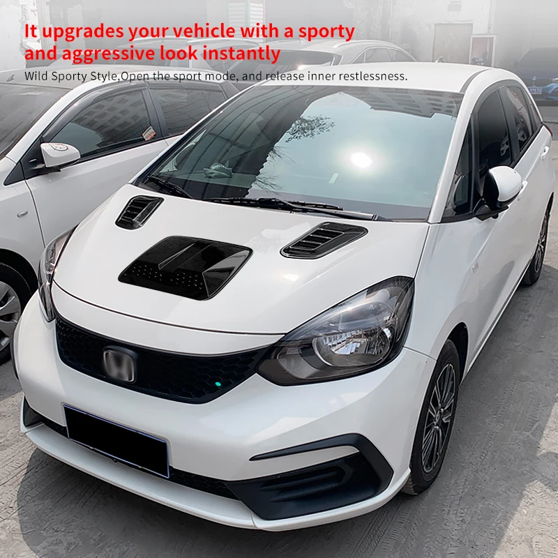 Car Center Side Air Flow Intake Hood Scoop Vent Bonnet Decorative Cover Machine Cover False Tuyere ABS For Honda Fit 2021-2023