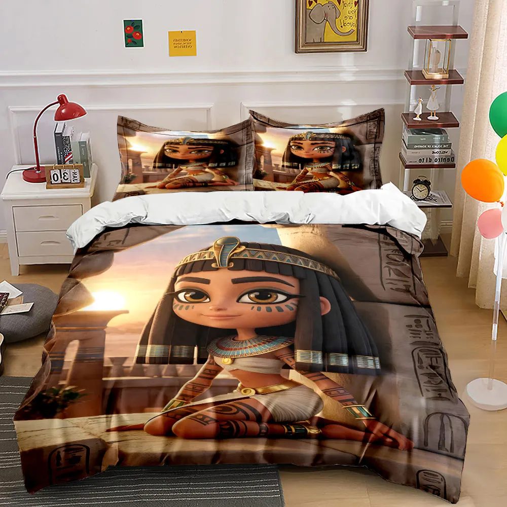 Ancient Egypt Sunrise and Stone Figure Printed Duvet Cover Set1 Duvet Cover+2 PillowcaseMulti Size Bedroom Bedding Decoration