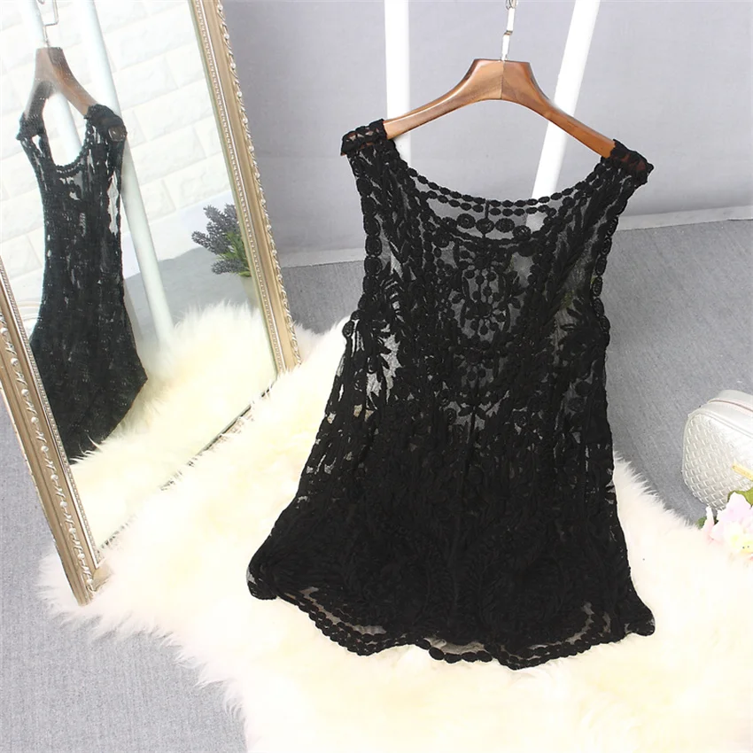 

2023 Fashion Sexy Women Bohemian Blouse Summer Outfits Solid Lace Tank Lady Suspender Tanks Mesh Tops Waistcoat Bottomings 2135