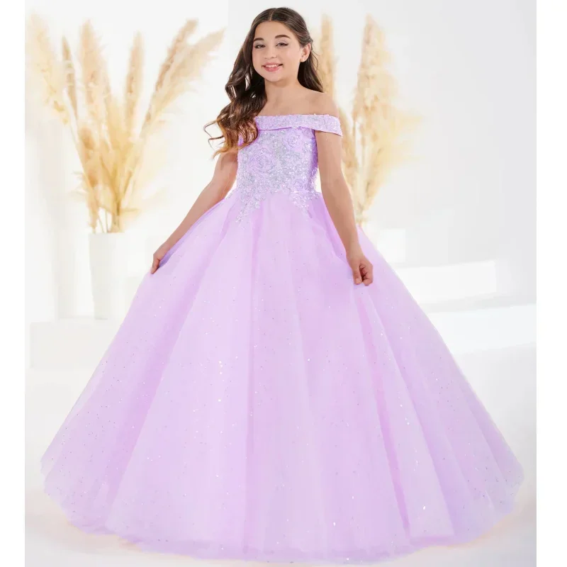 Vestidos flor menina vestidos festa de aniversário banquete sagrada comunhão luz rosa tule lantejoulas apliques sem mangas para casamento