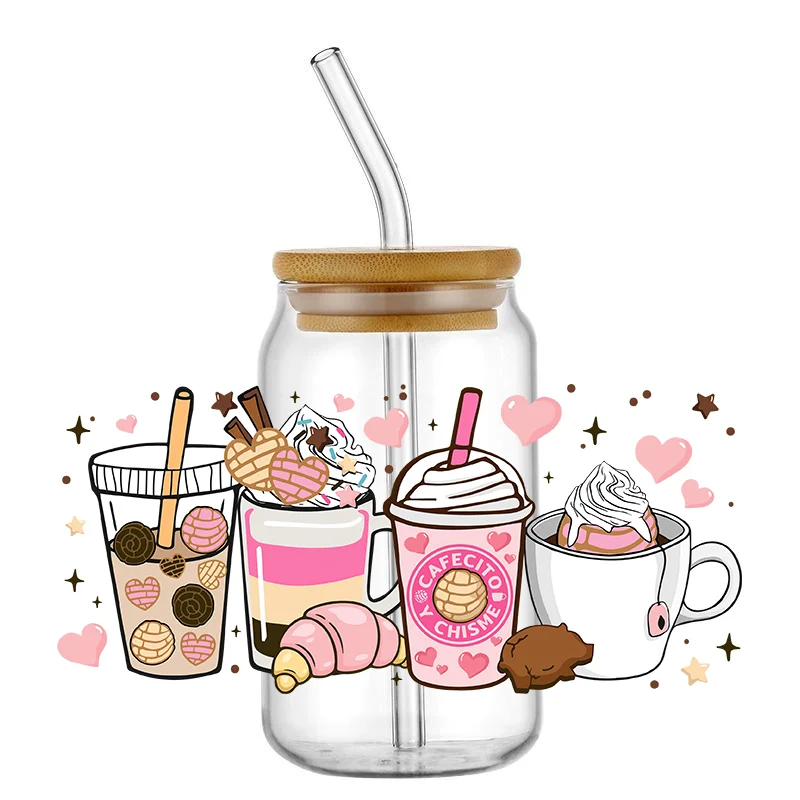 Coffee Drink Transfer Stickers Waterproof UV DTF Cup Mug Wraps Sticker DIY 3D Wrap Decal for 16oz Libbey Glass