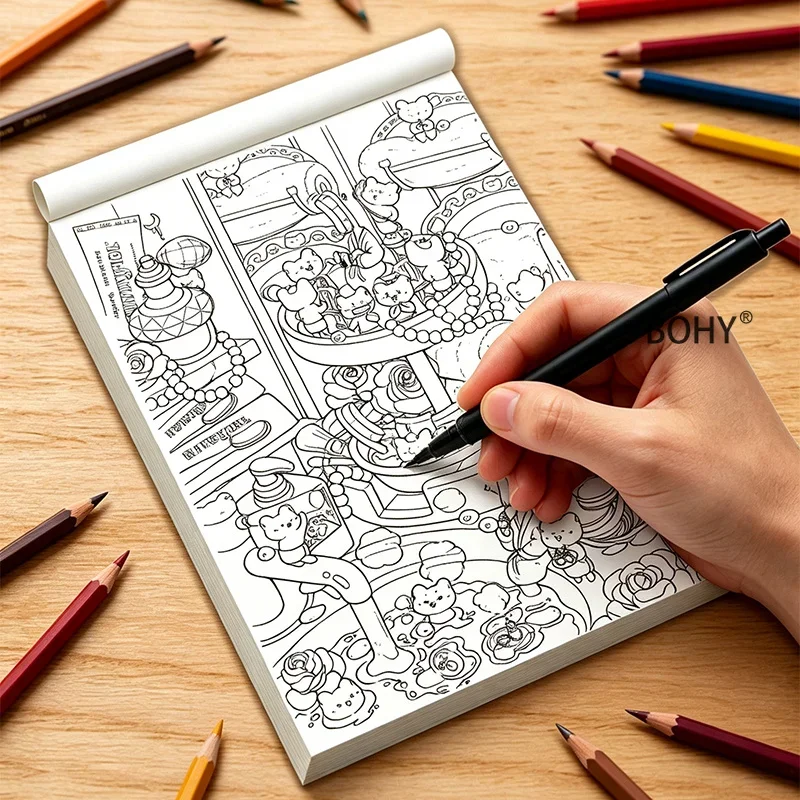 1 Adult Stress Relief Sketching Coloring Album, Featuring 75 Pages, Suitable for Portable Outdoor Painting, Pen Control Training