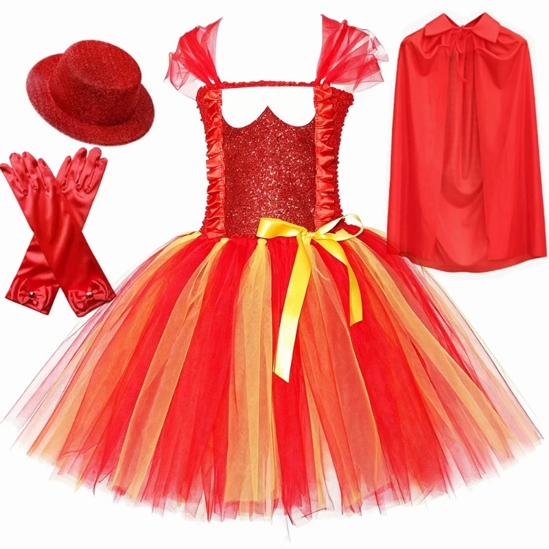 Bold Red Gold King Tutu Dress Fairytale Animated Character Airy Mesh Skirt for Halloween Birthday Carnival Stage Cosplay Outfit