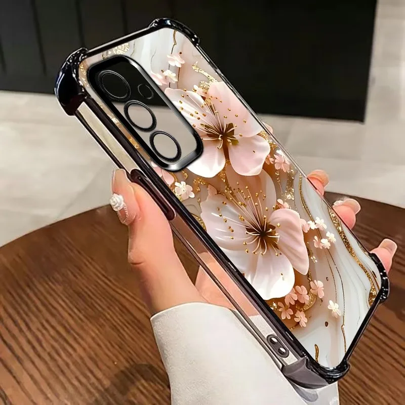 Electroplated Flower Clear Phone Case For Samsung Galaxy S26 S25 S24 S23 S22 S21 Ultra FE Four Reinforced Corner Anti Fall Cover