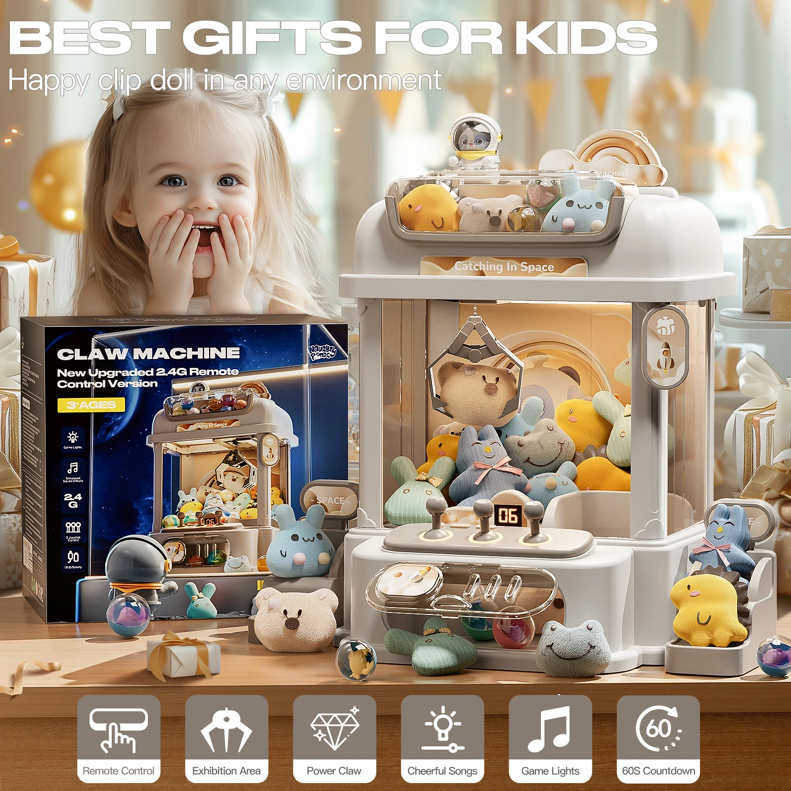 Remote control claw machine, clip doll game machine, doll toy