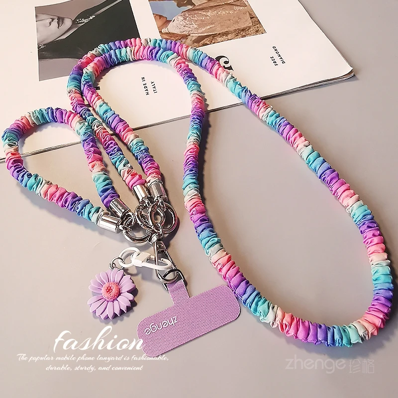 

Женский ремешок через плечо для телефона на запястье 2-в-1, красочная эластичная цепочка для сумки с градиентом, универсальная