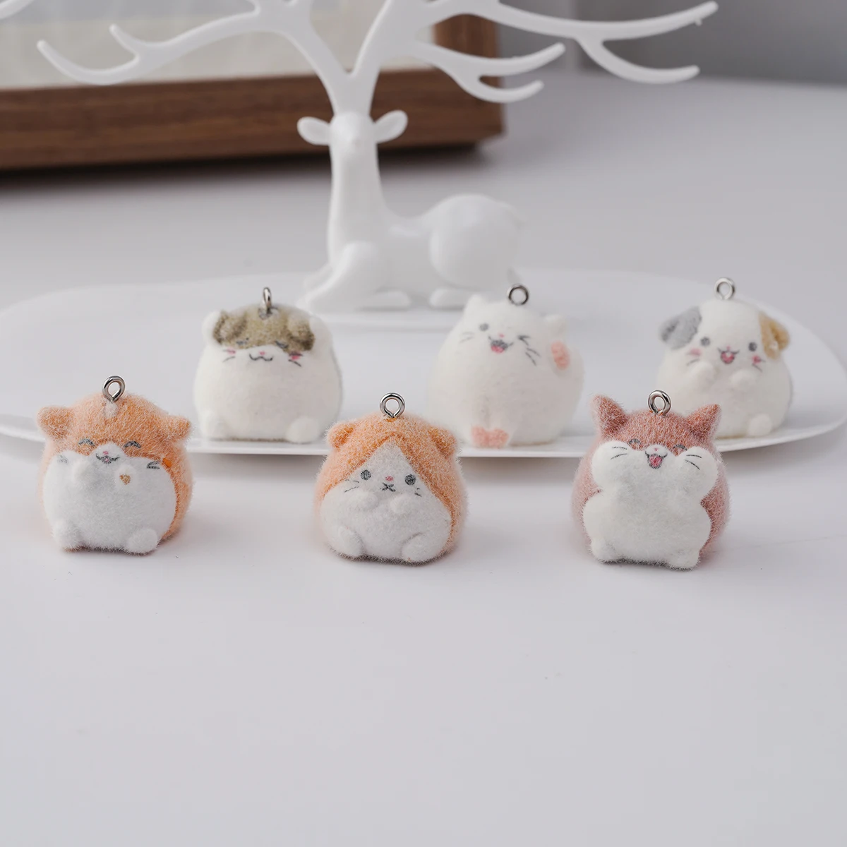 10pcs 3D Flocking resin hamster Charms Cartoon Plush Doll Pendants for Necklaces Earrings diy crafts Jewelry Accessories