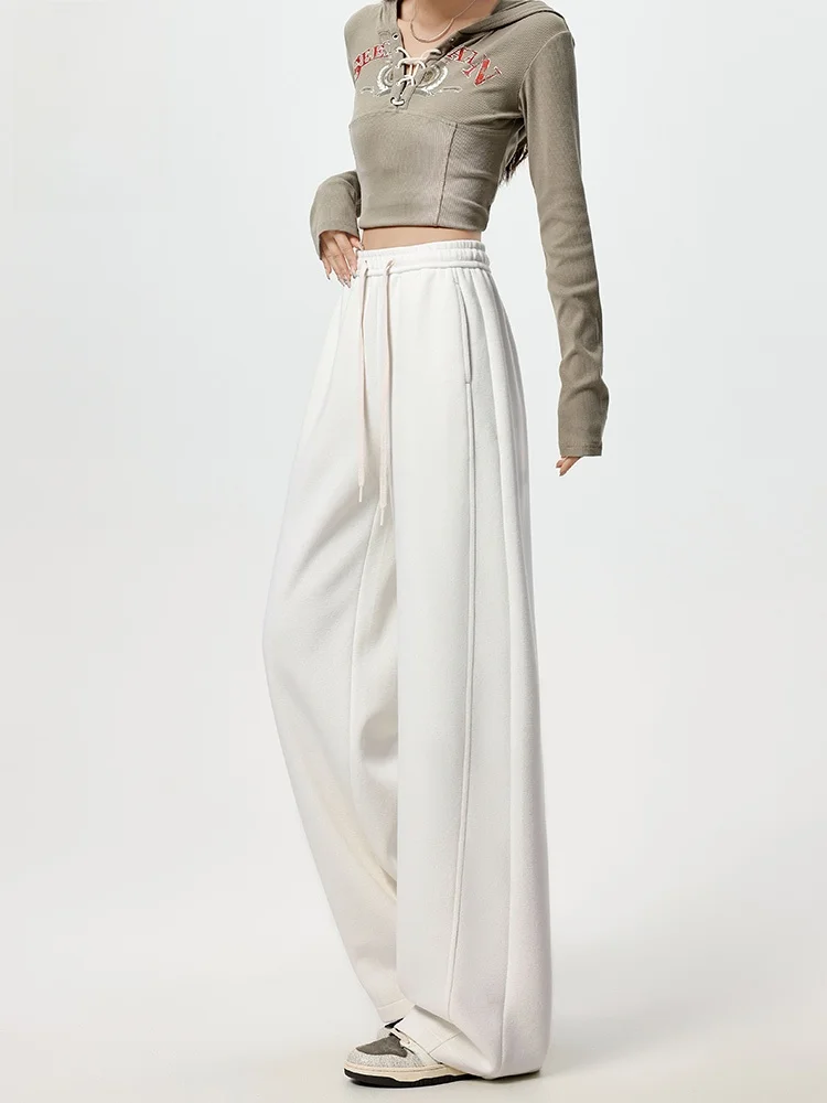 

Laid-ba Sle Dstring Wide Leg Pants Women's Loose Fit Casual Fitn High Waist Straight Cut Commute Faion Korean Brand