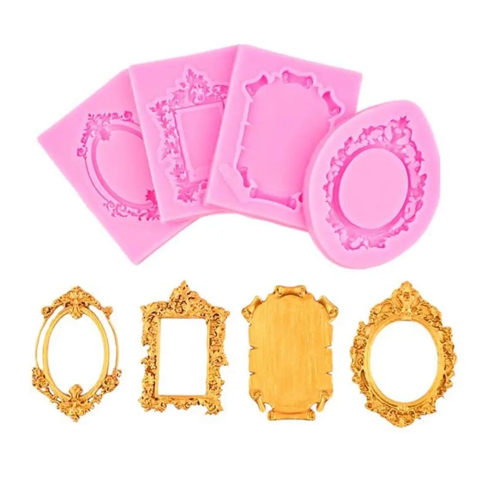 

4Pcs Baroque Photo Frame Fondant Molds Embossed Design Vintage Air Dry Clay Molds DIY Craft Flexible Photo Frame Molds