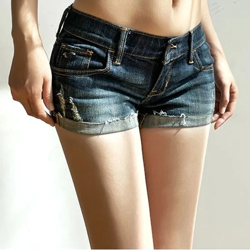 Verão novas mulheres coreano denim shorts calças senhora cintura elástica magro ajuste calças quentes feminino sexy profundo azul hip embrulho jeans bom